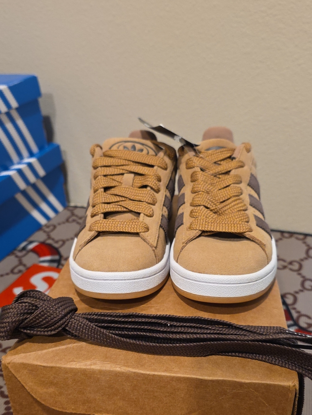 adidas Kids Tan and Dark Brown Suede Sneakers
